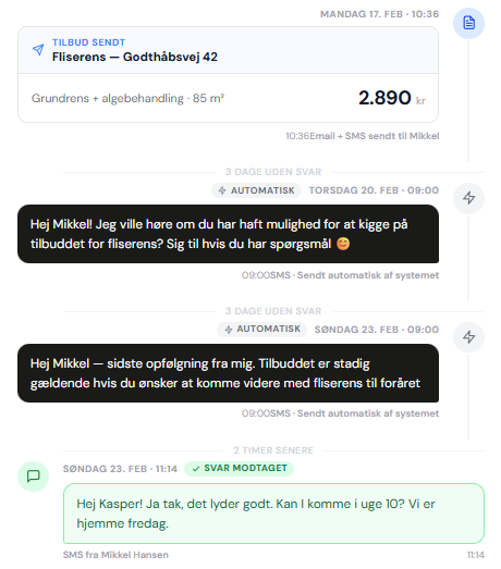 Automatisk opfølgning på tilbud