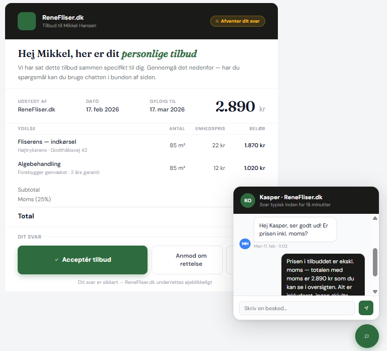 Professionelt tilbud med branding klar til afsendelse