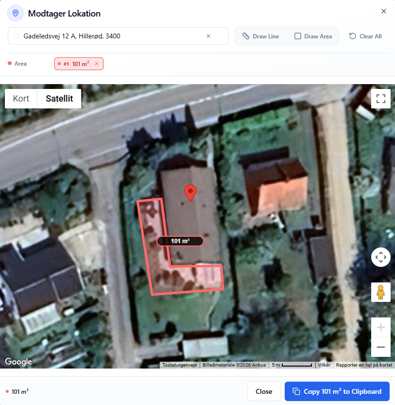 MapPro opmåling på satellitkort med tegneværktøj