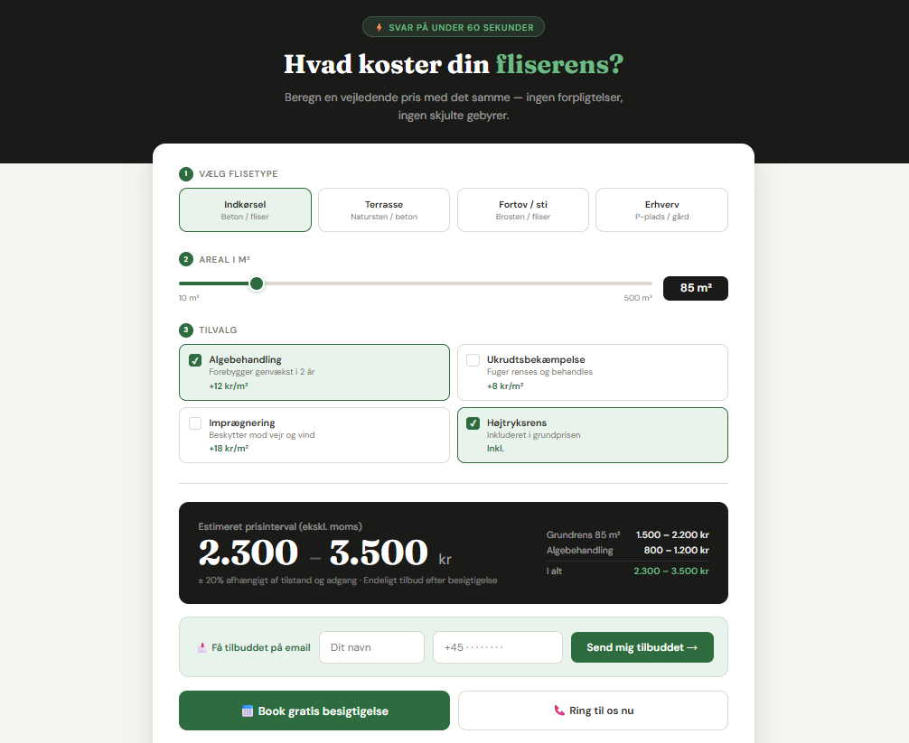 Prisberegner indsat på hjemmeside som lead-generator