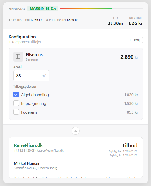 Udfyldning af beregner med live prisberegning